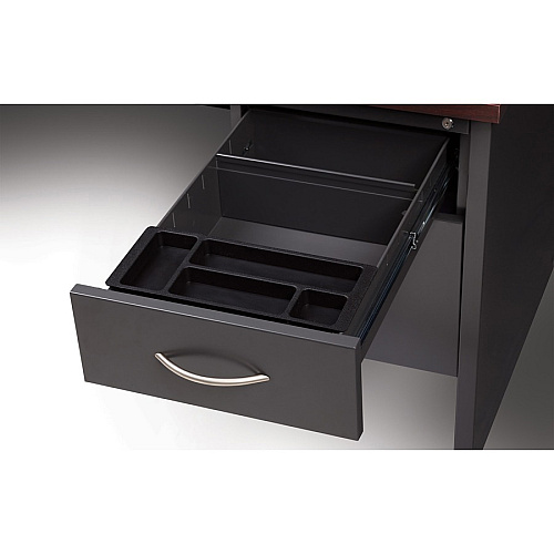 Lorell Fortress Modular Series Right-pedestal Credenza 72" Width x 24" Depth, x 1.1" Thickness Top - 2 x Box, File Drawer(s) - Single Pedestal on Right Side - Material: Steel - Finish: Mahogany Laminate, Charcoal - Scratch Resistant, Stain Resi (LLR79162)