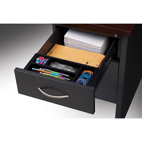 Lorell Fortress Modular Series Right-pedestal Credenza 72" Width x 24" Depth, x 1.1" Thickness Top - 2 x Box, File Drawer(s) - Single Pedestal on Right Side - Material: Steel - Finish: Mahogany Laminate, Charcoal - Scratch Resistant, Stain Resi (LLR79162)