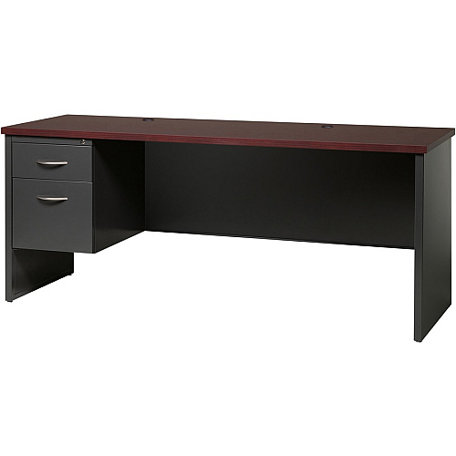 Lorell Fortress Modular Series Left-pedestal Credenza 72" Width x 24" Depth, x 1.1" Thickness Top - 2 x Box, File Drawer(s) - Single Pedestal on Left Side - Material: Steel - Finish: Mahogany Laminate, Charcoal - Scratch Resistant, Stain Resist (LLR79164)