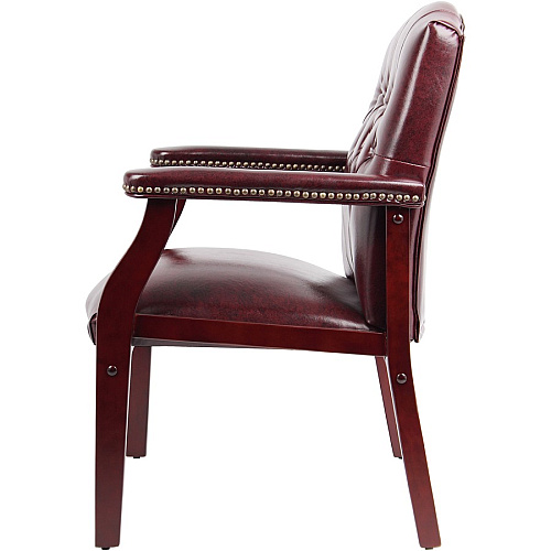 Boss Traditional Oxblood Vinyl Guest Chair with Mahogany Finish Burgundy Seat Color - Vinyl Seat Material - Burgundy Back Color - Vinyl Back Material - Mahogany Frame Color - Four-legged Base - 1 Each (B959BY)