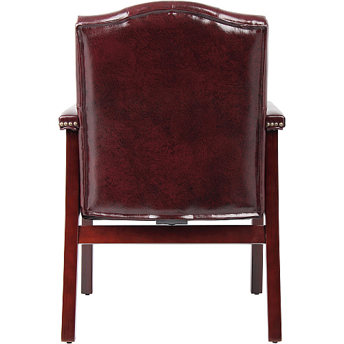 Boss Traditional Oxblood Vinyl Guest Chair with Mahogany Finish Burgundy Seat Color - Vinyl Seat Material - Burgundy Back Color - Vinyl Back Material - Mahogany Frame Color - Four-legged Base - 1 Each (B959BY)