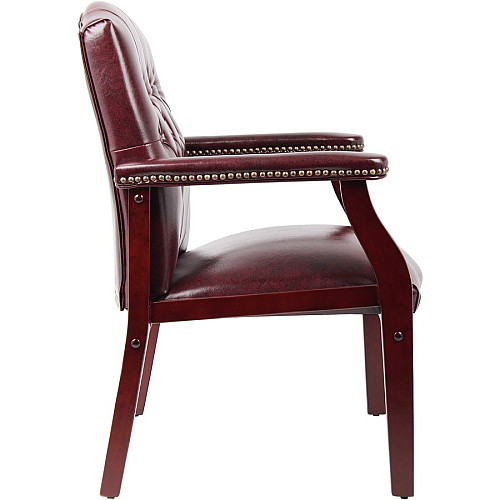 Boss Traditional Oxblood Vinyl Guest Chair with Mahogany Finish Burgundy Seat Color - Vinyl Seat Material - Burgundy Back Color - Vinyl Back Material - Mahogany Frame Color - Four-legged Base - 1 Each (B959BY)