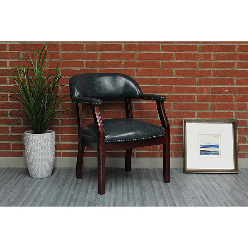 Boss Captain's Chair In Blue Vinyl Blue Seat Color - Vinyl Seat Material - Blue Back Color - Vinyl Back Material - Mahogany Frame Color - Hardwood Frame Material - Four-legged Base - 1 Each (B9540BE)