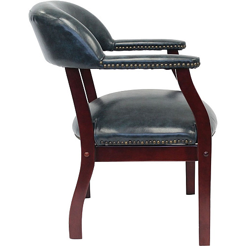 Boss Captain's Chair In Blue Vinyl Blue Seat Color - Vinyl Seat Material - Blue Back Color - Vinyl Back Material - Mahogany Frame Color - Hardwood Frame Material - Four-legged Base - 1 Each (B9540BE)
