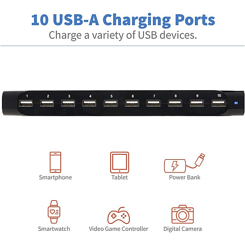 Tripp Lite by Eaton 10-Port USB Charging Station with Adjustable Storage, 12V 8A (96W) USB Charger Output 12 V DC Input - 5 V DC Output - 2.40 A - 1 Each (U280010ST)