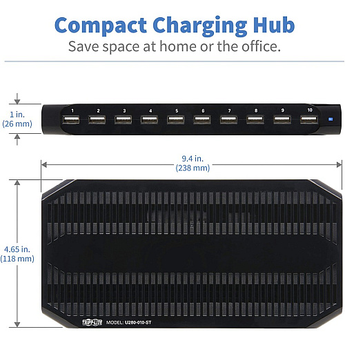 Tripp Lite by Eaton 10-Port USB Charging Station with Adjustable Storage, 12V 8A (96W) USB Charger Output 12 V DC Input - 5 V DC Output - 2.40 A - 1 Each (U280010ST)