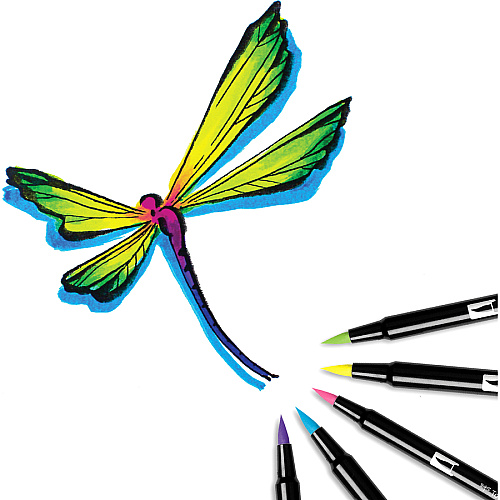 Tombow Dual Brush Pen Set Hot Pink, Orange, Chartreuse, Willow Green, Purple, Rubine Red, Process Yellow, Reflex Blue, Imperial Purple Ink - Water Based - Nylon Tip - 10 / Pack (56185)