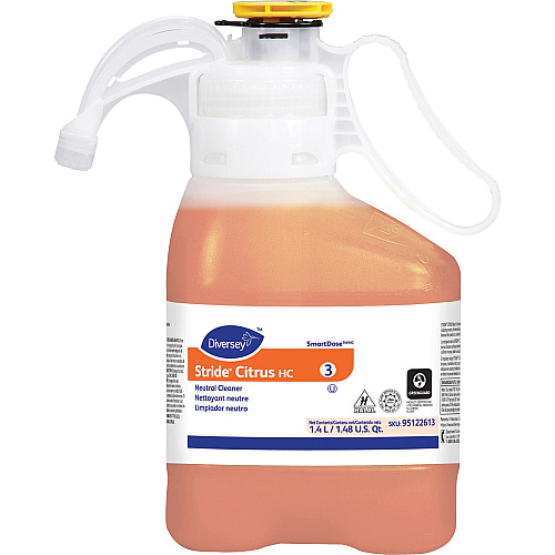 Diversey Stride Citrus HC Neutral Cleaner For Multi Surface, General Purpose - Concentrate - 47.3 fl oz (1.5 quart) - Citrus Scent - Non Alkaline, Film-free, Phosphate-free - Orange - 1 Each (95122613)