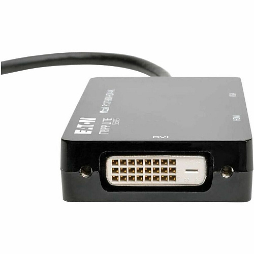 Eaton Tripp Lite Series Keyspan Mini DisplayPort to VGA/DVI/HDMI All-in-One Video Converter Adapter, 4K 30Hz HDMI, DP1.2, Black, 6-in. (15.24 cm) 6" DVI/HDMI/Mini DisplayPort/VGA A/V Cable for Audio/Video Device, Monitor, Tablet, Projector, (P13706NHDV4K)
