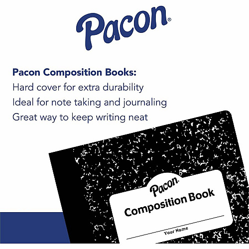Pacon Composition Book 100 Sheets - 200 Pages - College Ruled Front Ruling - 0.28" Ruled - 9.75" Height x 7.5" Width x 0.1" Length - White Paper - Black Marble Cover - Durable, Hard Cover - 1 Each (MMK37106)