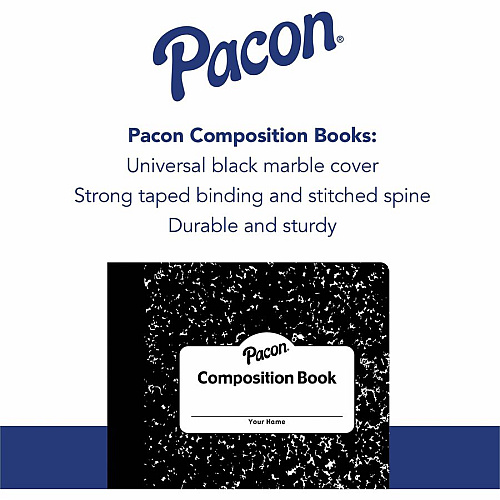 Pacon Composition Book 100 Sheets - 200 Pages - College Ruled Front Ruling - 0.28" Ruled - 9.75" Height x 7.5" Width x 0.1" Length - White Paper - Black Marble Cover - Durable, Hard Cover - 1 Each (MMK37106)