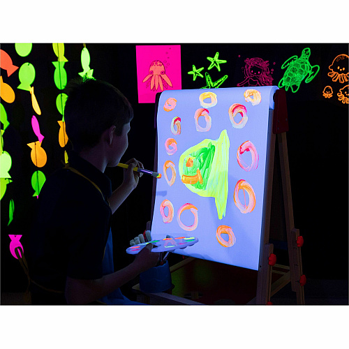 Prang Power Fluorescent Paint Set 6 Color(s) - Neon Green, Neon Yellow, Neon Orange, Neon Pink, Neon Red, Neon Turquoise - 16 fl oz - Washable - 6 / Set (10799)