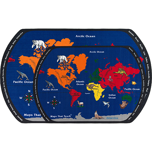 Flagship Carpets Maps That Teach Global Rug 13.16 ft Length x 10.75 ft Width - Multicolor - Nylon - 1 Each (FE12258A)