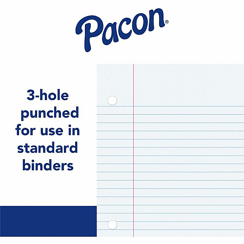 Pacon Wide Ruled Filler Paper 200 Sheets - Wide Ruled Front Ruling - 0.38" Ruled - Red Margin - 3 Hole(s) - 8" x 10 1/2" Sheet Size - White Paper - Smooth, Punched - 200 / Pack (MMK09202)