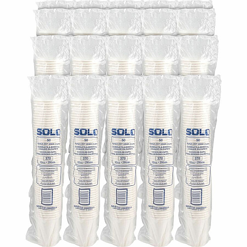 Solo 10 oz Paper Hot Cups 10 fl oz - White - Paper - Hot Drink, Cold Drink, Beverage - 50/Pack - 20 / Carton (370W2050)