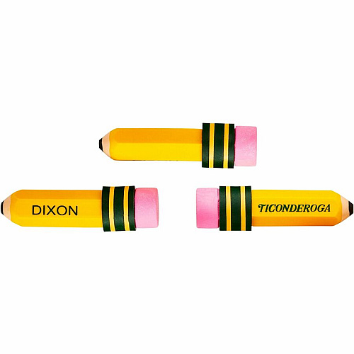 Ticonderoga Pencil-Shaped Erasers Yellow - Pencil - 36 / Box - Latex-free, Smudge-free, Non-toxic (38936)