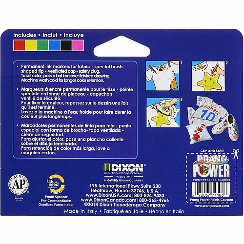 Prang Decor Fabric Markers Brush Marker Point - Assorted Ink - 6 / Set (74106)