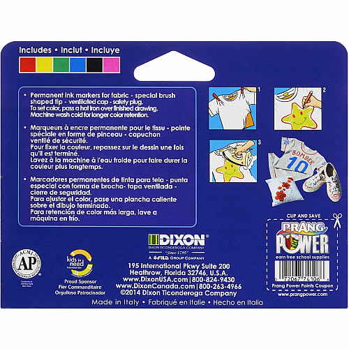 Prang Decor Fabric Markers Brush Marker Point - Assorted Ink - 6 / Set (74106)