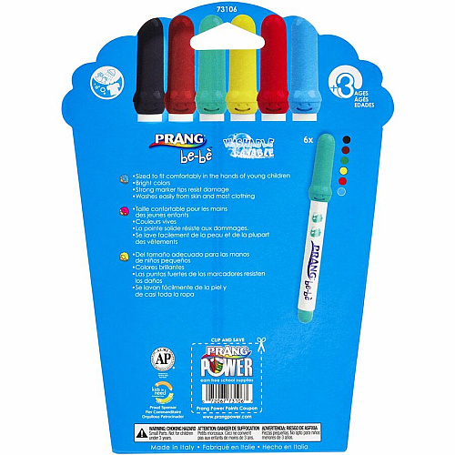 Prang be-be Jumbo Markers Washable - Assorted Ink - 6 / Set (73106)