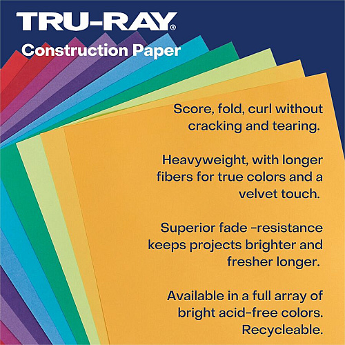 Tru-Ray Construction Paper Art Project - 18" Width x 12" Length - 50 / Pack - Hot Assorted - Sulphite, Paper (6597)
