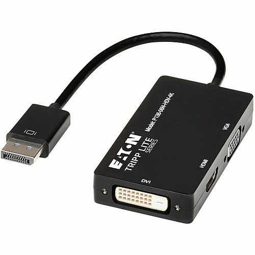 Eaton Tripp Lite Series DisplayPort to VGA/DVI/HDMI All-in-One Converter Adapter, DP ver 1.2, 4K 30 Hz HDMI 6" DVI/DisplayPort/HDMI/VGA A/V Cable for Audio/Video Device, Notebook, Tablet, Monitor, Projector, TV - First End: 1 x DisplayPort  (P13606NHDV4K)