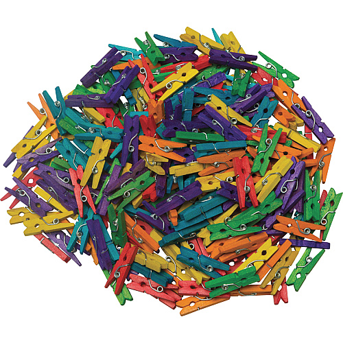 Creativity Street WoodCrafts Bright Mini Clothespins Mini - 1" Length x 1.5" Width - for Artwork - Assorted - Wood - 250 / Pack (367202)