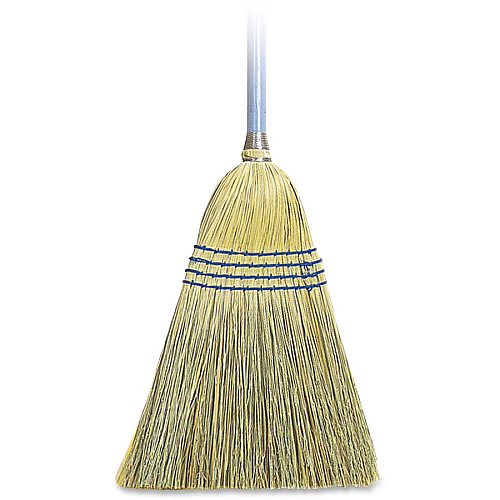 Genuine Joe Light-Duty Broom Corn Fiber Bristle - Lacquered Wood Handle - Natural - 1 Each (GJO12002)