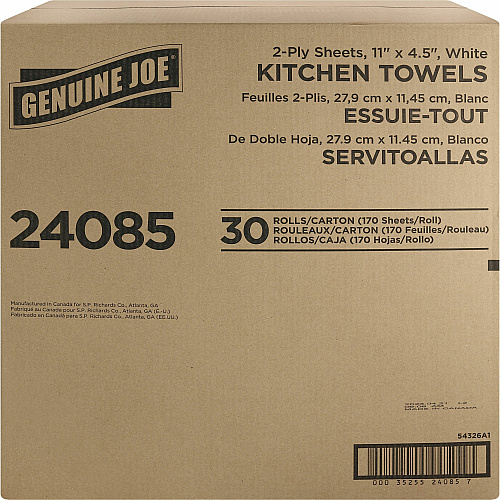 Genuine Joe Kitchen Roll Flexible Size Towels 2 Ply - 1 5/8" Core - White - Paper - 30 / Carton (GJO24085)