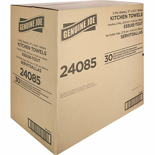 Genuine Joe Kitchen Roll Flexible Size Towels 2 Ply - 1 5/8" Core - White - Paper - 30 / Carton (GJO24085)