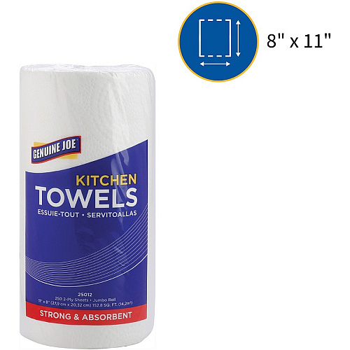 Genuine Joe Paper Towels 2 Ply - 8" Width x 11" Length - 250 Sheets/Roll - 1 5/8" Core - White - Paper - 12 / Carton (GJO25012)