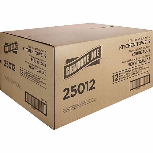 Genuine Joe Paper Towels 2 Ply - 8" Width x 11" Length - 250 Sheets/Roll - 1 5/8" Core - White - Paper - 12 / Carton (GJO25012)