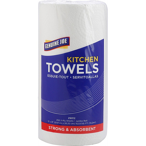 Genuine Joe Paper Towels 2 Ply - 8" Width x 11" Length - 250 Sheets/Roll - 1 5/8" Core - White - Paper - 12 / Carton (GJO25012)