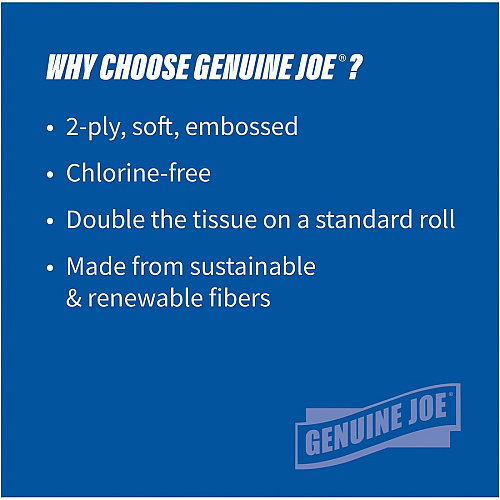 Genuine Joe&reg; Standard Toilet Paper, 2-Ply,, 1,000 Sheets, 36 Rolls 2 Ply - 1000 Sheets/Roll - 45/64" Core - White - Virgin Fiber - 36 / Carton (GJO91000)