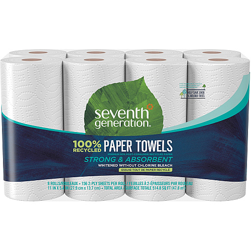 Seventh Generation 100% Recycled Paper Towels 2 Ply - 156 Sheets/Roll - White - Paper - 8 / Pack (13739)