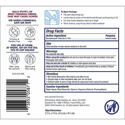 PURELL&reg; Clean Scent Hand Sanitizing Wipes Clean - White - 40/Tub - 1 Each (912006CMR)