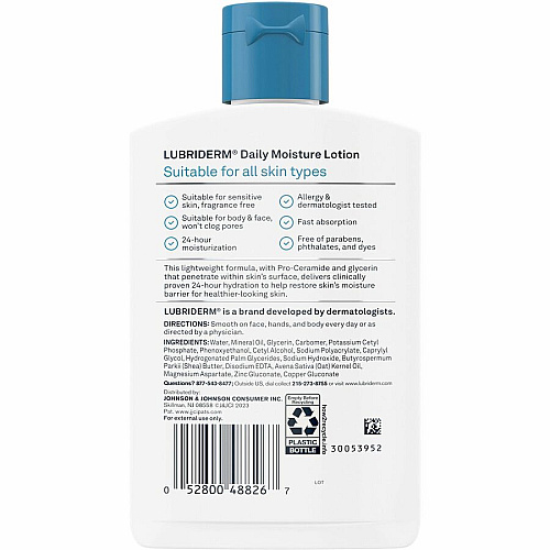 Lubriderm Daily Moisture Skin Lotion Lotion - 6 fl oz - Non-fragrance - Flip Top Dispenser - For Dry Skin - Applicable on Hand and Body - Fragrance-free, Moisturising, Non-greasy Flip Top Dispenser - 1 Each (48826)
