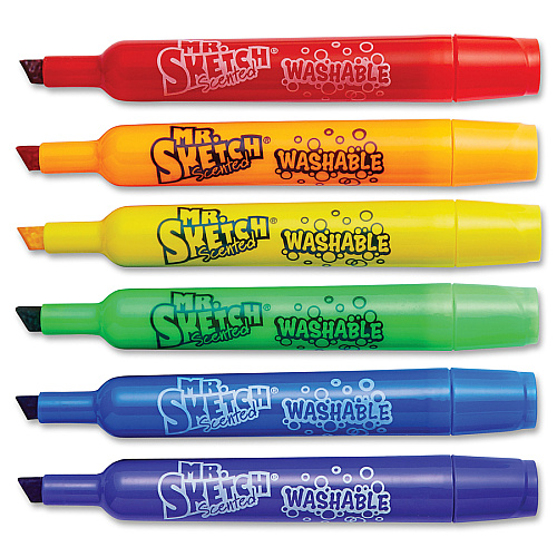 Mr. Sketch Scented Markers Narrow Narrow Chisel, Medium, Broad Marker Point - Blue, Green, Orange, Purple, Red, Yellow Ink - 6 / Set (1924009)