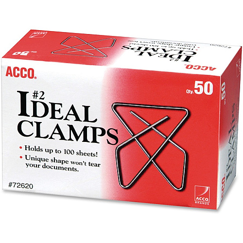 ACCO Ideal Clamps No. 2 - 100 Sheet Capacity - for Office, Home, School, Document, Paper - Sturdy, Tear Resistant, Bend Resistant, Flex Resistant - Silver - 150 / Pack (72643)