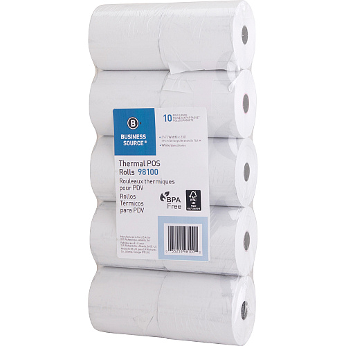 Business Source 3-1/8"x230' POS Receipt Thermal Rolls 3 1/8" x 230 ft - White - 10 / Pack (BSN98100)