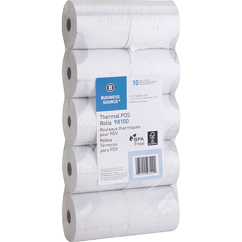 Business Source 3-1/8"x230' POS Receipt Thermal Rolls 3 1/8" x 230 ft - White - 10 / Pack (BSN98100)