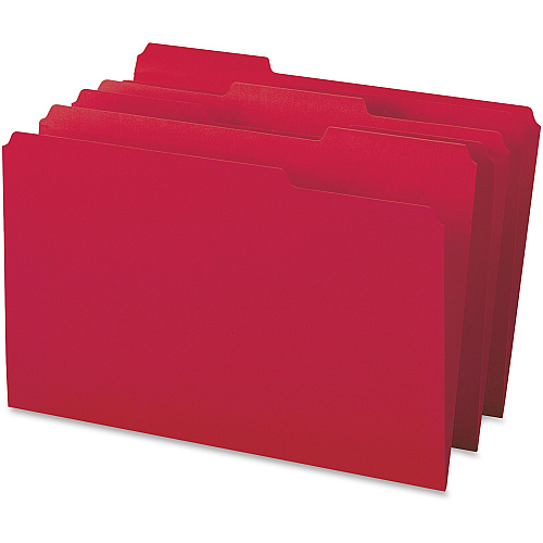 Business Source 1/3 Tab Cut Legal Recycled Top Tab File Folder 8 1/2" x 14" - Top Tab Location - Assorted Tab Position - 11 pt. - 1 Plys - Red - 10% Recycled - 100 / Box (BSN99720)