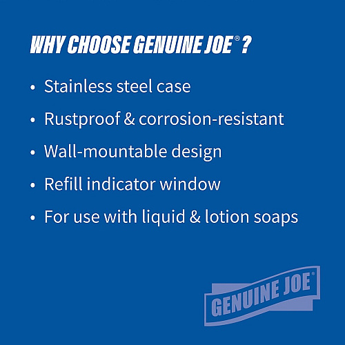 Genuine Joe Liquid/Lotion Soap Dispenser Manual - 31.50 fl oz Capacity - Corrosion Resistant, Wall Mountable, Rust Proof - Stainless Steel - 24 / Carton (GJO02201CT)