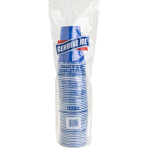 Genuine Joe 16 oz Party Cups 16 fl oz - Blue, White - Plastic - Party, Cold Drink, Beverage - 50/Pack - 20 / Carton (GJO11250CT)