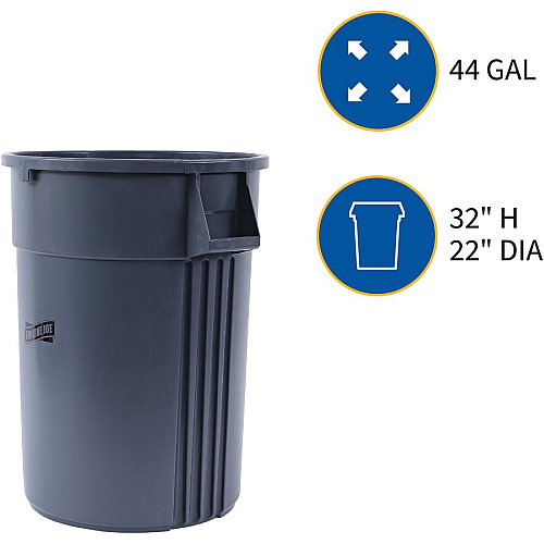 Genuine Joe 44-gallon Heavy-duty Trash Container 44 gal Capacity - Heavy Duty, Handle - 24" Height x 31.5" Width x 24" Depth - Gray - 4 / Carton (GJO11581CT)