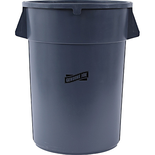 Genuine Joe 44-gallon Heavy-duty Trash Container 44 gal Capacity - Heavy Duty, Handle - 24" Height x 31.5" Width x 24" Depth - Gray - 4 / Carton (GJO11581CT)