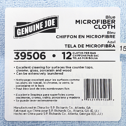 Genuine Joe General Purpose Microfiber Cloth For General Purpose - 16" Length x 16" Width - Recommended For: Dust Remover, Dirt Remover - Blue - 12/Bag - 15 / Carton (GJO39506CT)