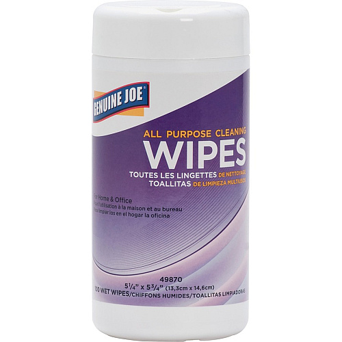 Genuine Joe All Purpose Cleaning Wipes 5.88" Length x 5.13" Width - 100 / Tub - 12 / Carton - Pre-moistened, Non-abrasive, Non-toxic, Soft - Multi (GJO49870CT)