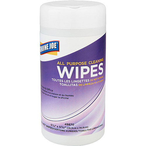 Genuine Joe All Purpose Cleaning Wipes 5.88" Length x 5.13" Width - 100 / Tub - 12 / Carton - Pre-moistened, Non-abrasive, Non-toxic, Soft - Multi (GJO49870CT)