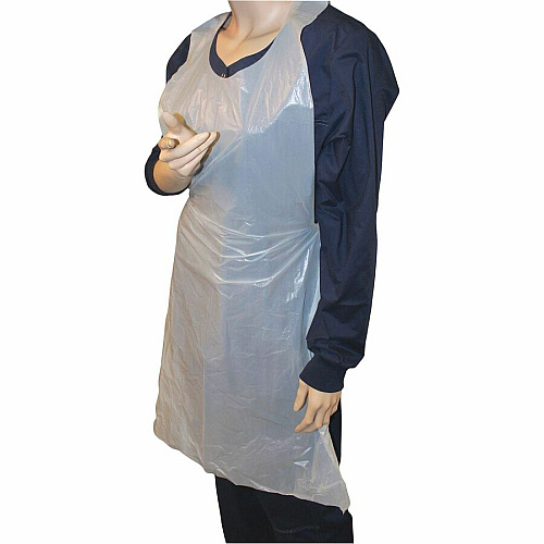 Genuine Joe 50" Disposable Poly Apron White - Polyethylene, Polyethylene - 100/Pack - 10 / Carton (GJO85141CT)