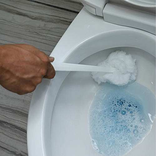 Genuine Joe Toilet Bowl Mop 4.50" Height Head - 12" Length Plastic Handle - Durable, Scrubber Strip, Acid Resistant - White - 25 / Carton (GJO99756)